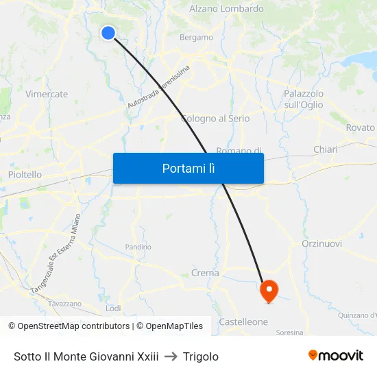 Sotto Il Monte Giovanni Xxiii to Trigolo map