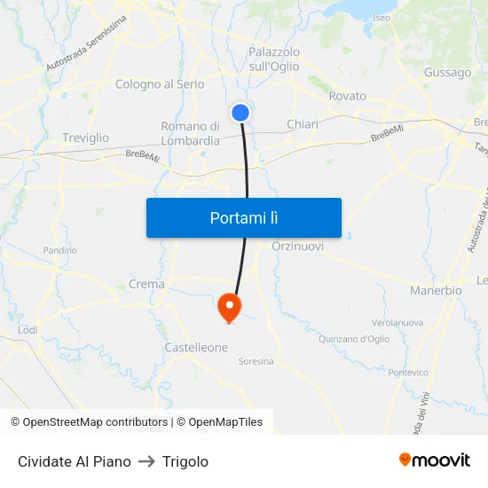 Cividate Al Piano to Trigolo map