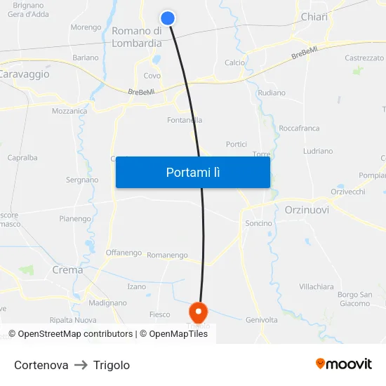Cortenova to Trigolo map