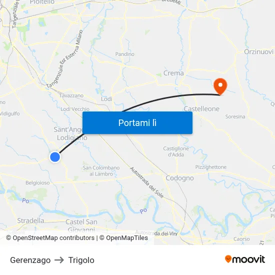 Gerenzago to Trigolo map