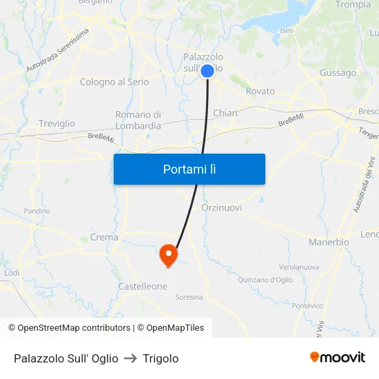 Palazzolo Sull' Oglio to Trigolo map