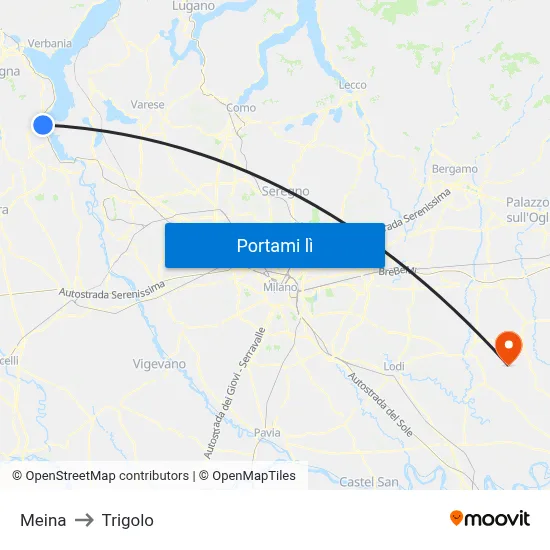 Meina to Trigolo map