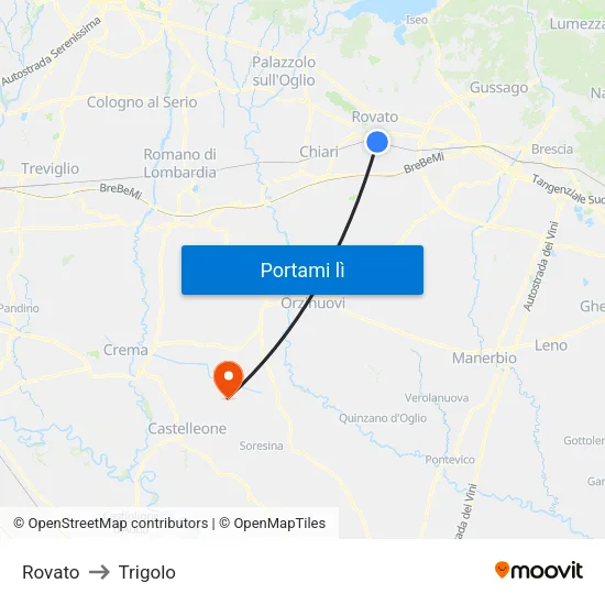 Rovato to Trigolo map