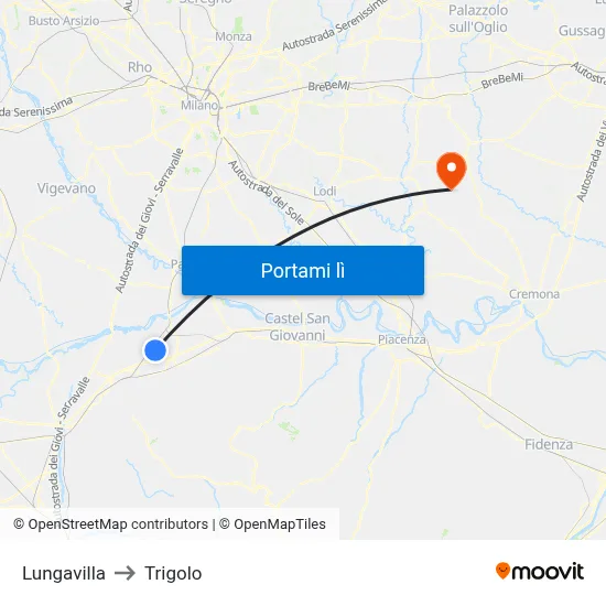 Lungavilla to Trigolo map