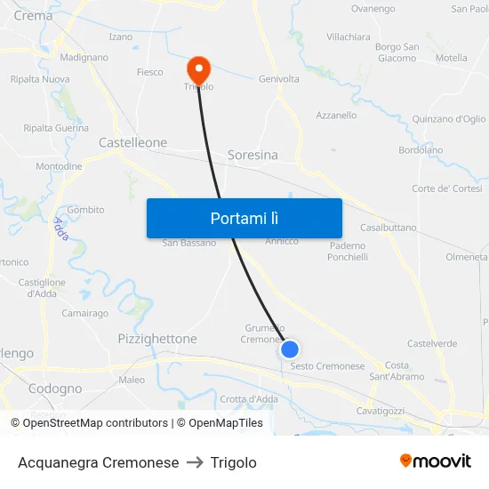 Acquanegra Cremonese to Trigolo map
