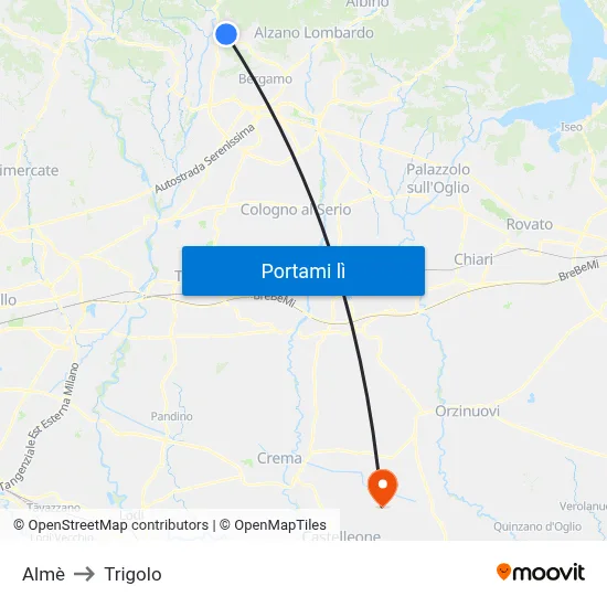 Almè to Trigolo map