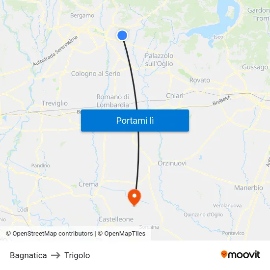 Bagnatica to Trigolo map