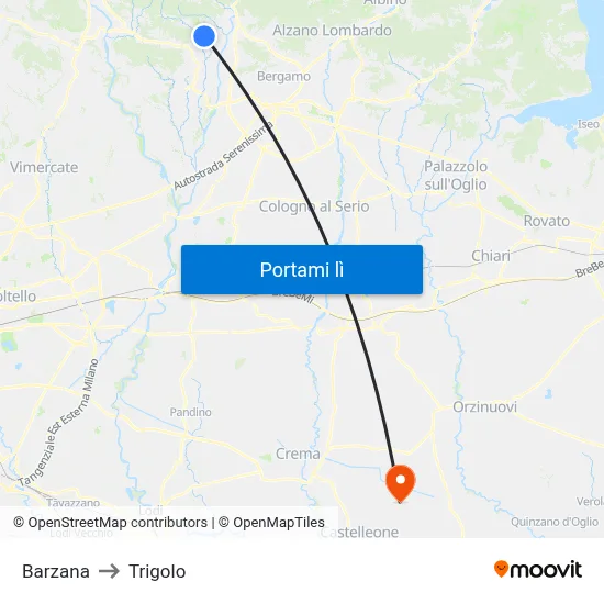 Barzana to Trigolo map