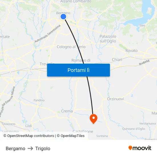 Bergamo to Trigolo map