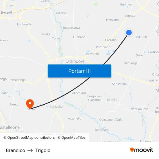 Brandico to Trigolo map