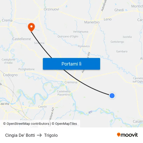 Cingia De' Botti to Trigolo map