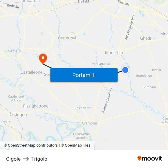 Cigole to Trigolo map