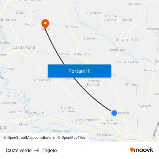 Castelverde to Trigolo map