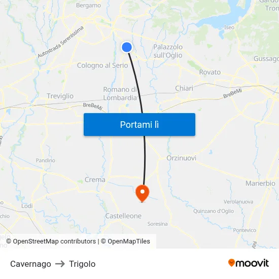 Cavernago to Trigolo map