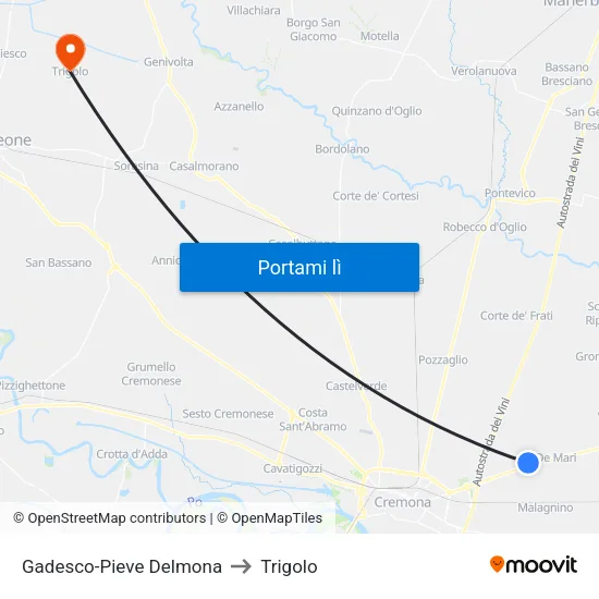Gadesco-Pieve Delmona to Trigolo map