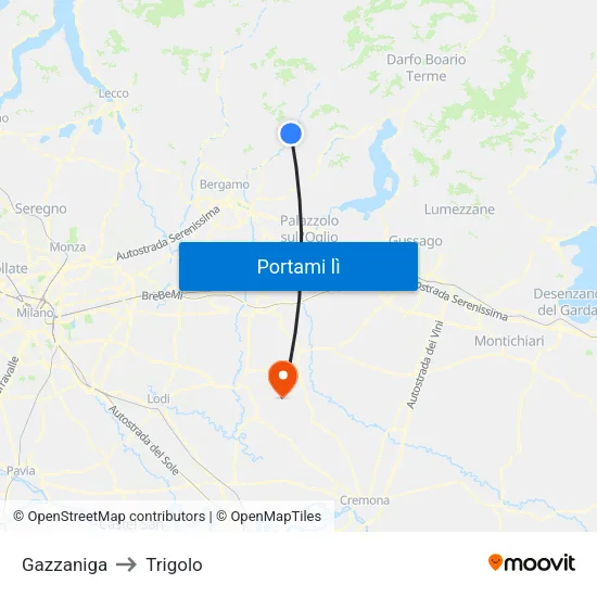 Gazzaniga to Trigolo map