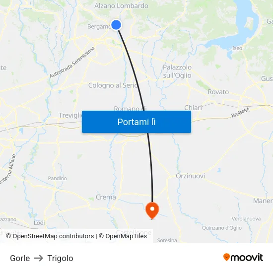 Gorle to Trigolo map