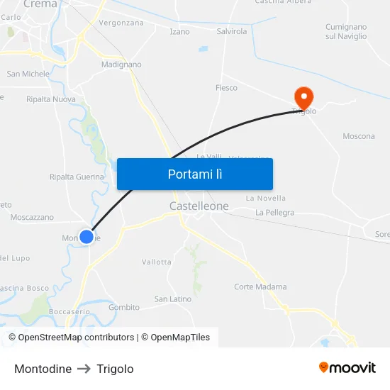 Montodine to Trigolo map