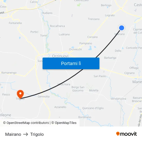 Mairano to Trigolo map