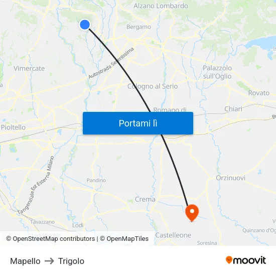 Mapello to Trigolo map