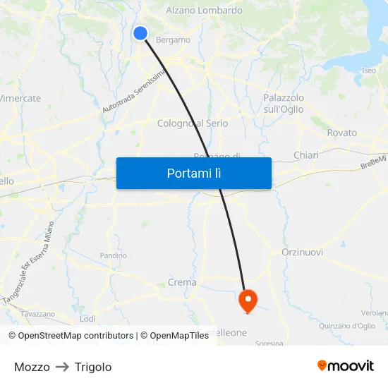 Mozzo to Trigolo map