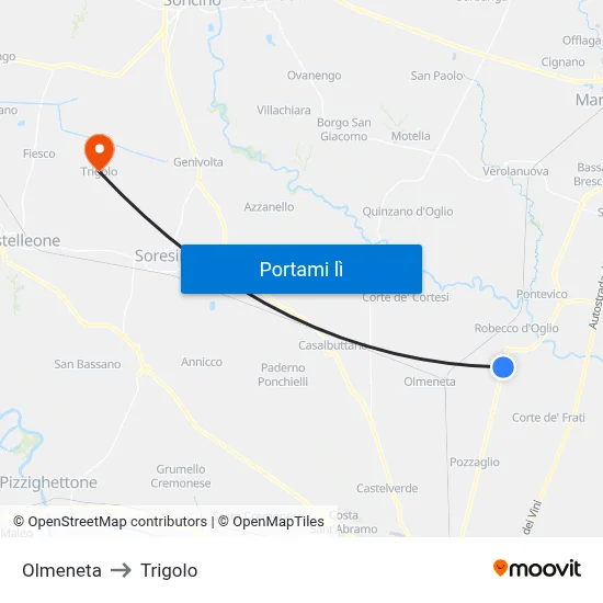 Olmeneta to Trigolo map