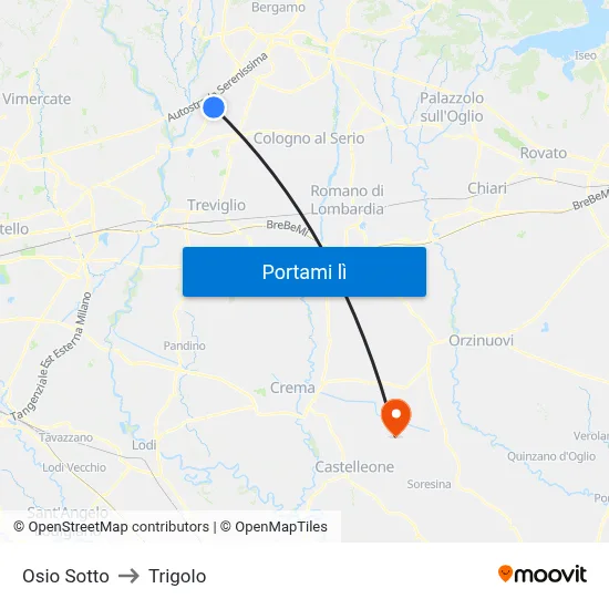 Osio Sotto to Trigolo map