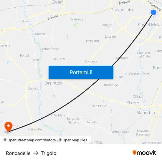 Roncadelle to Trigolo map