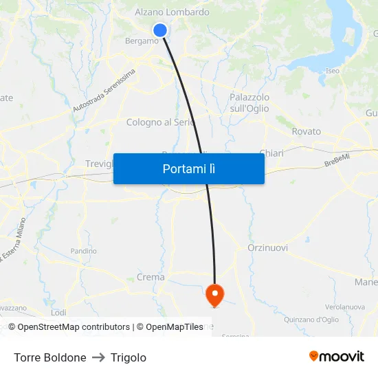Torre Boldone to Trigolo map