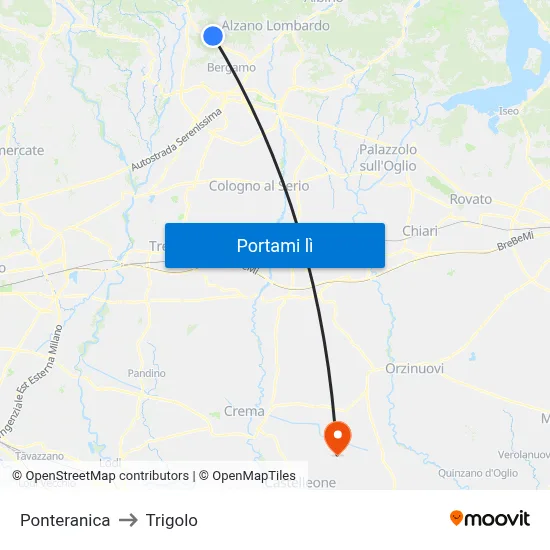 Ponteranica to Trigolo map