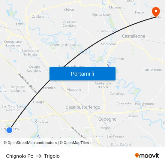 Chignolo Po to Trigolo map