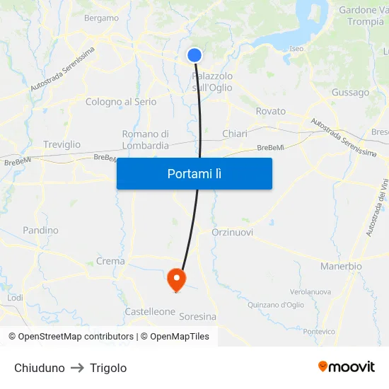 Chiuduno to Trigolo map