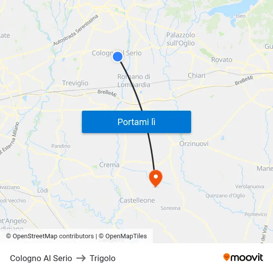 Cologno Al Serio to Trigolo map