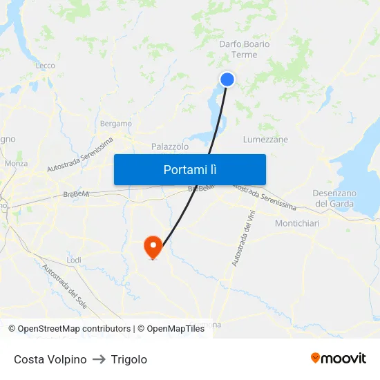 Costa Volpino to Trigolo map