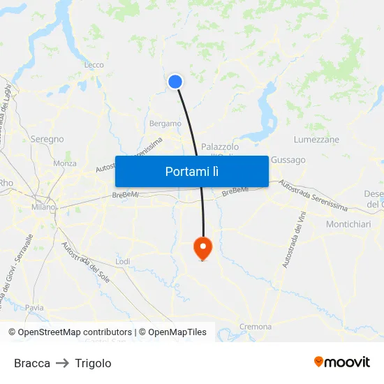Bracca to Trigolo map