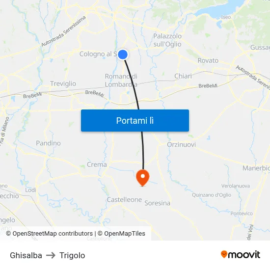 Ghisalba to Trigolo map