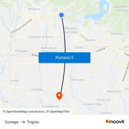 Gorlago to Trigolo map