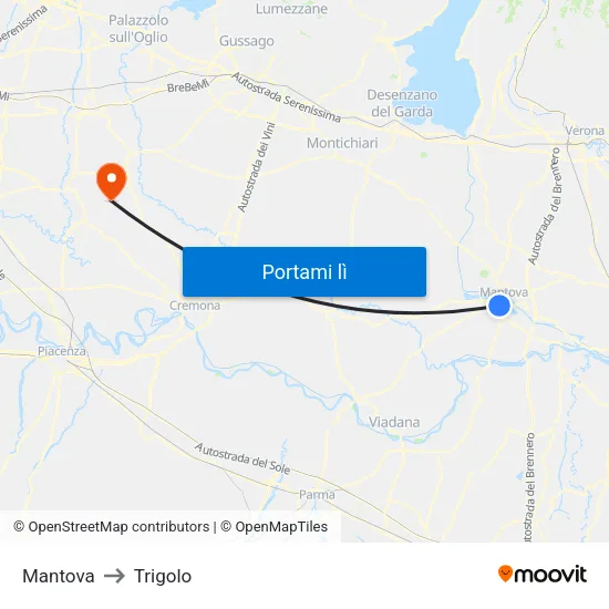 Mantova to Trigolo map