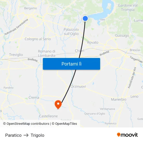 Paratico to Trigolo map