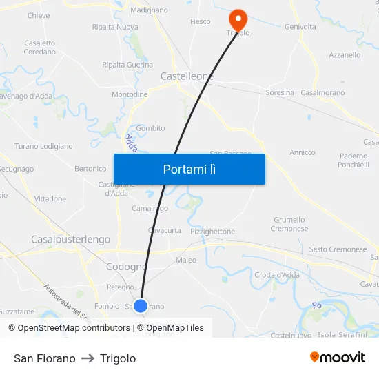 San Fiorano to Trigolo map
