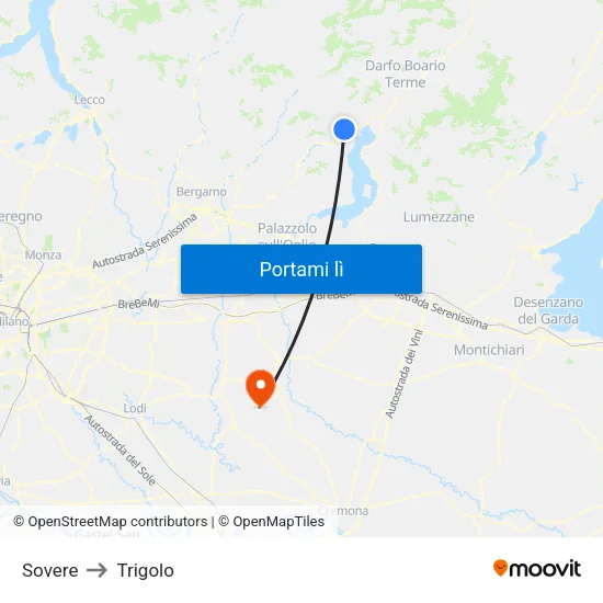 Sovere to Trigolo map