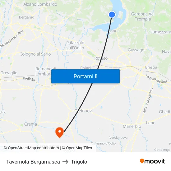 Tavernola Bergamasca to Trigolo map
