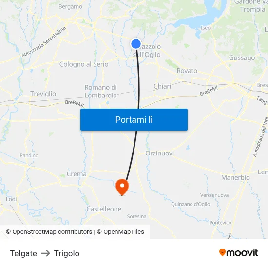 Telgate to Trigolo map