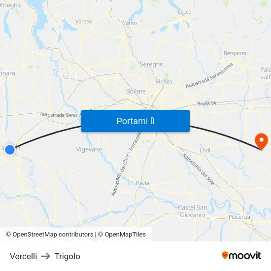 Vercelli to Trigolo map