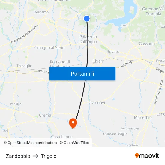 Zandobbio to Trigolo map