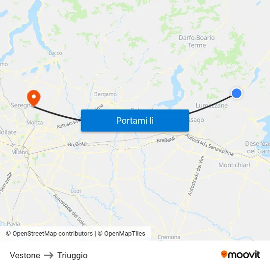 Vestone to Triuggio map