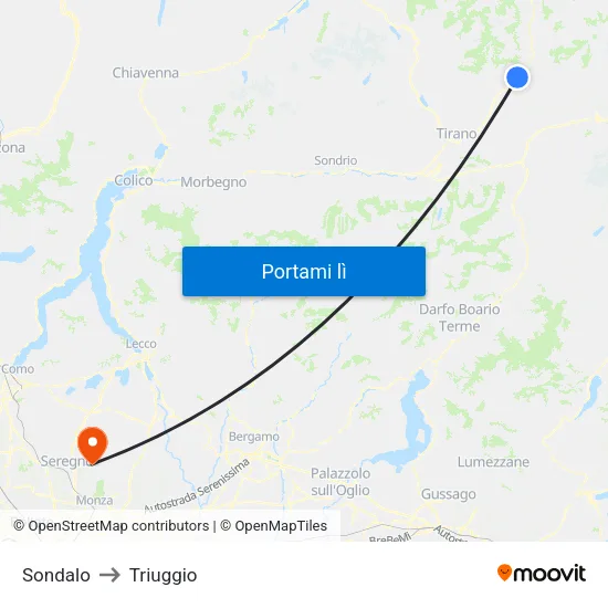 Sondalo to Triuggio map