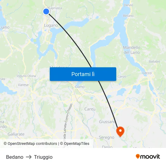 Bedano to Triuggio map