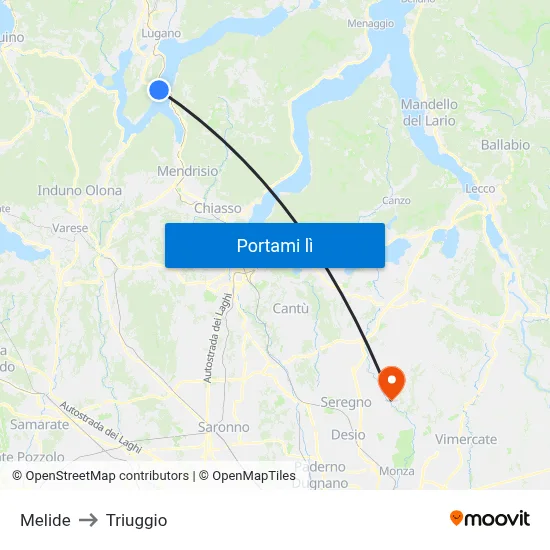 Melide to Triuggio map