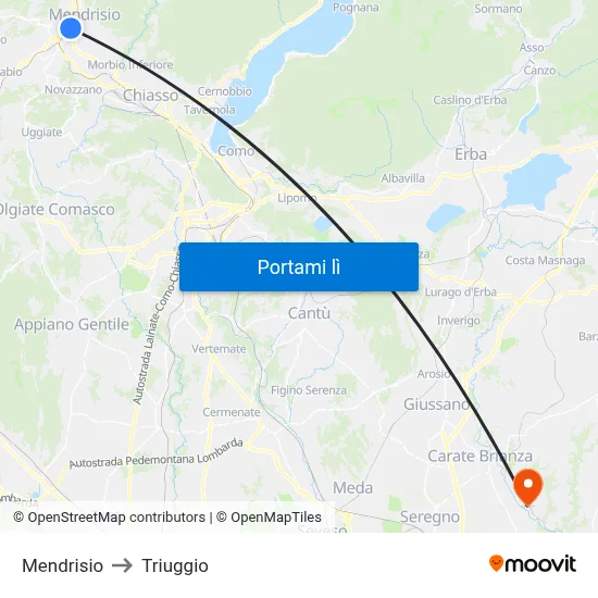 Mendrisio to Triuggio map